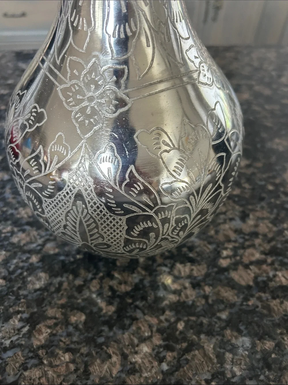 ASHLAND ETCHED SILVER FLORAL METAL VASE NWT